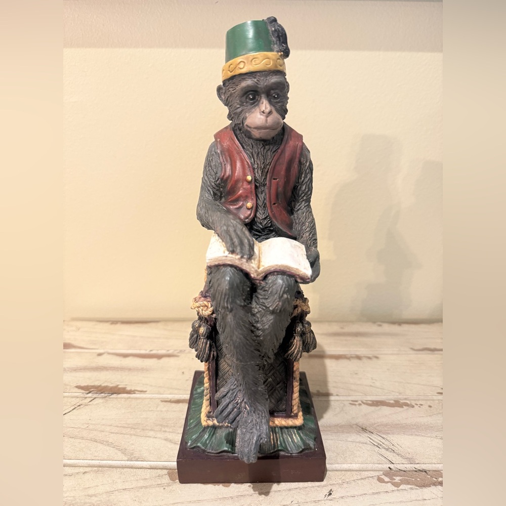 CBK Monkey With Fez Hat Reading A Book Statue